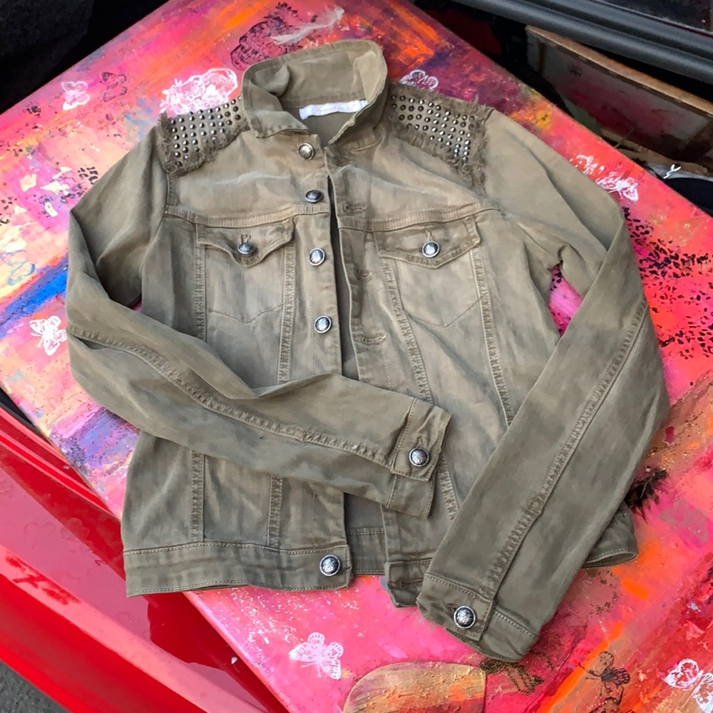 Frankie B Stretch Denim Jean Jacket w Studs sz S